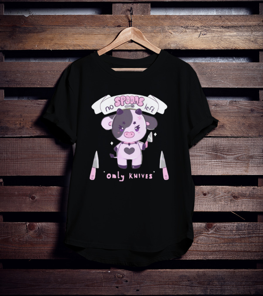 No Spoons Left Only Knives Cute Cow Holding Knife T-Shirt