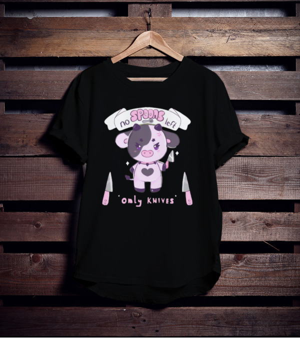 No Spoons Left Only Knives Cute Cow Holding Knife T-Shirt