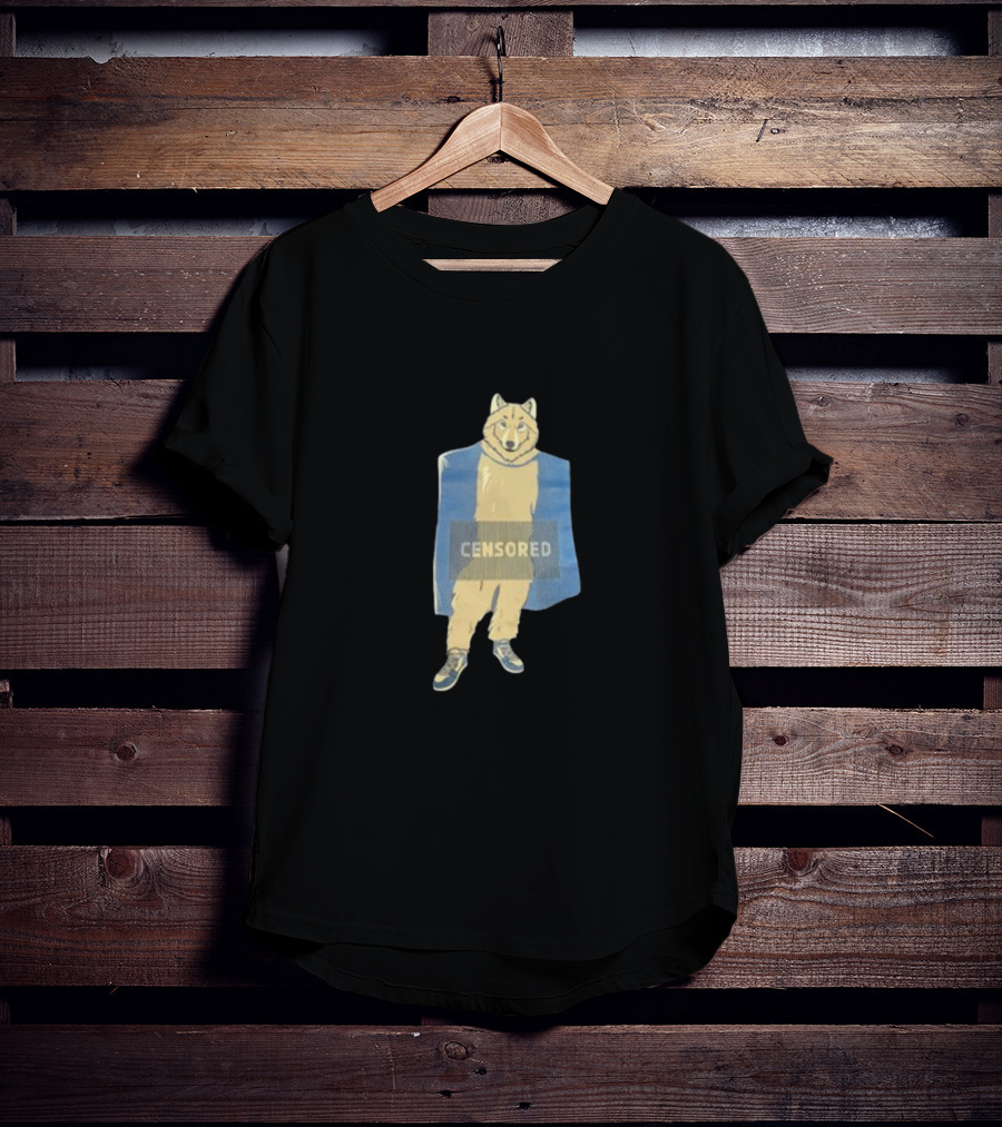 Censored Wolf In Suit With Blue Background T-Shirt