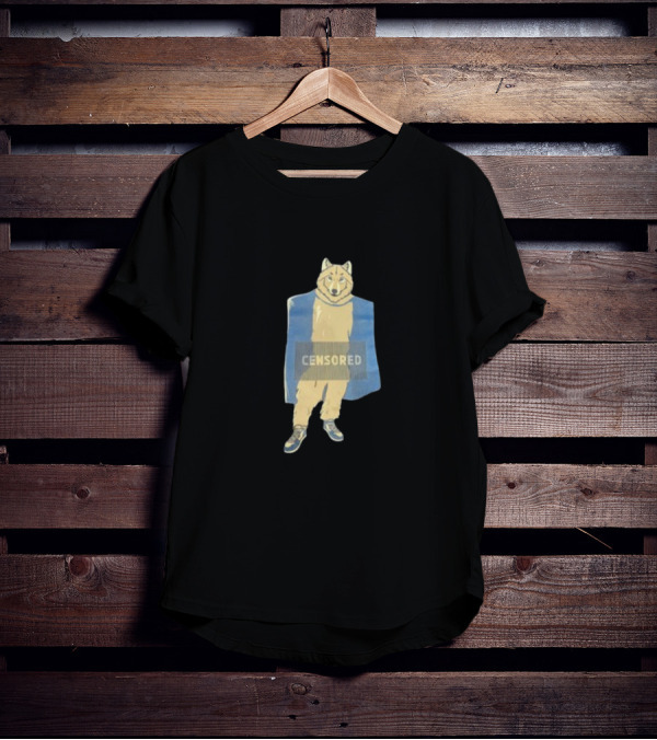 Censored Wolf In Suit With Blue Background T-Shirt