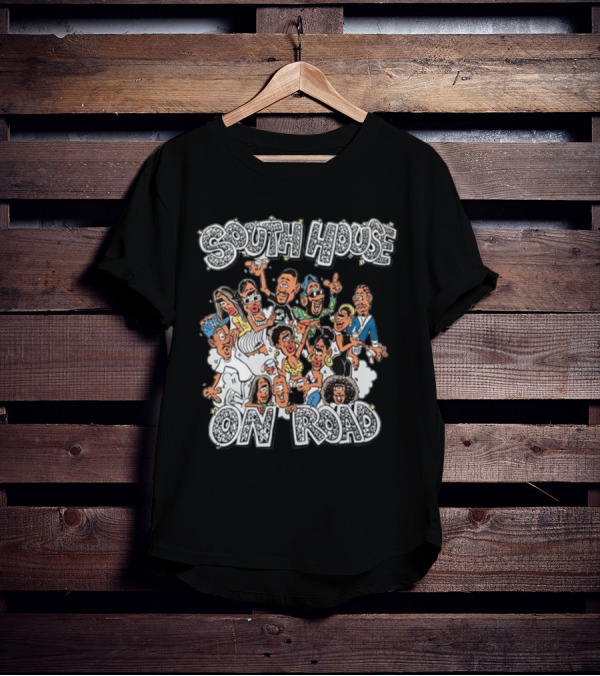 Freakorico South House On Road Cartoon Characters Gathering T-Shirt