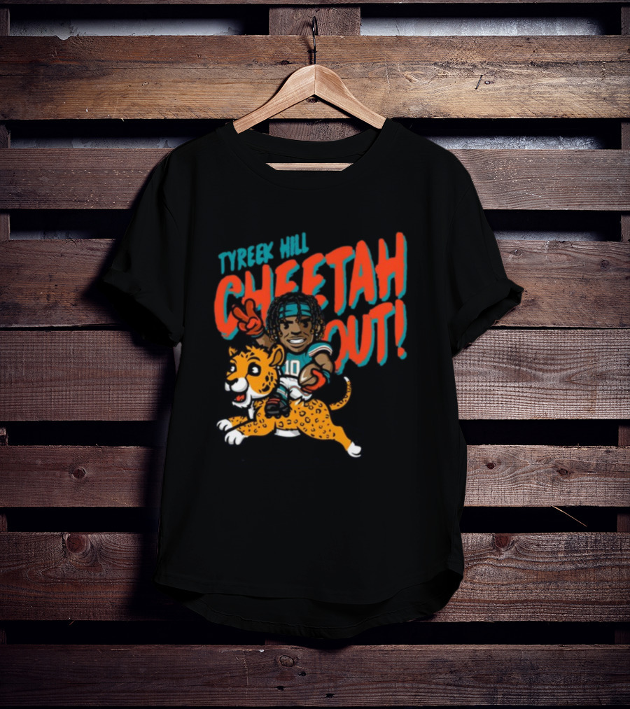 Tyreek Hill Cheetah Out Riding Cartoon Cheetah Football Player Character T-Shirt