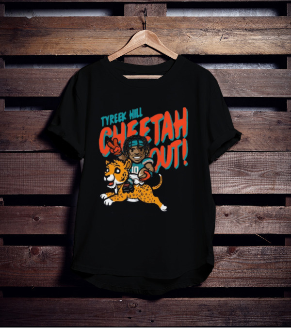 Tyreek Hill Cheetah Out Riding Cartoon Cheetah Football Player Character T-Shirt