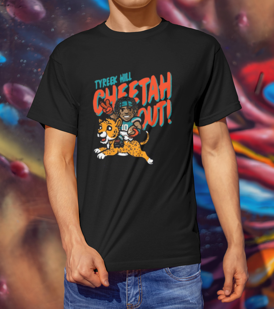 Tyreek Hill Cheetah Out Riding Cartoon Cheetah Football Player Character T-Shirt