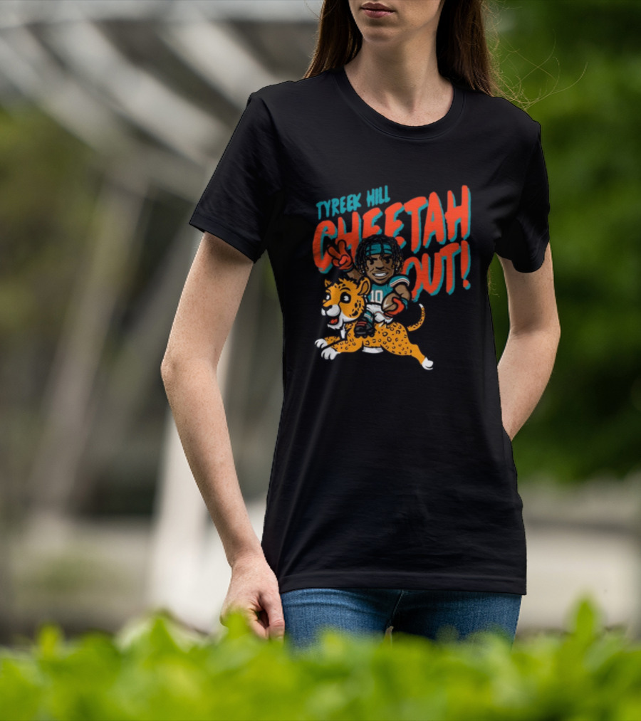 Tyreek Hill Cheetah Out Riding Cartoon Cheetah Football Player Character T-Shirt
