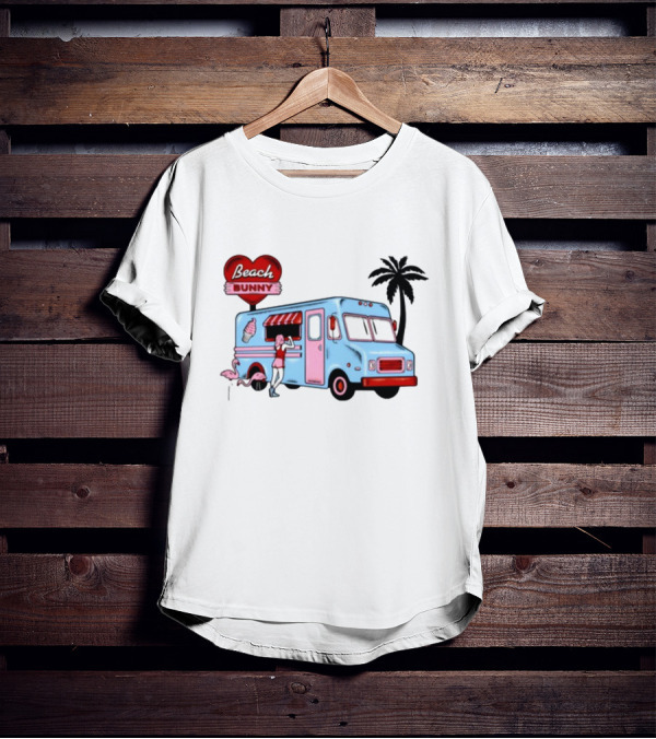 Beach Bunny Ice Cream Truck Flamingo Palm Tree T-Shirt
