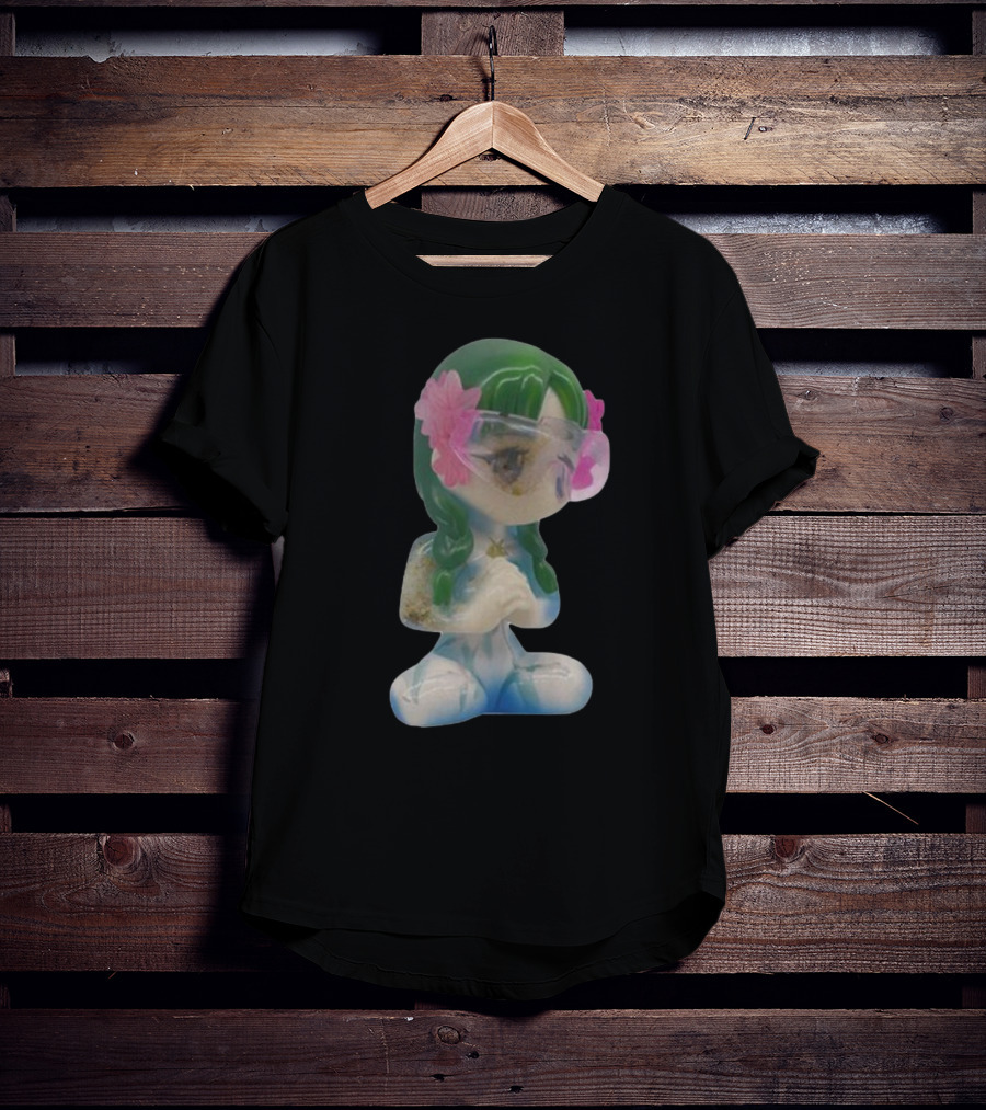 Kikillopieces Tanaka Resin Figurine With Green Hair And Pink Flower Accessories T-Shirt