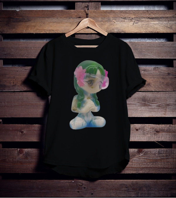 Kikillopieces Tanaka Resin Figurine With Green Hair And Pink Flower Accessories T-Shirt