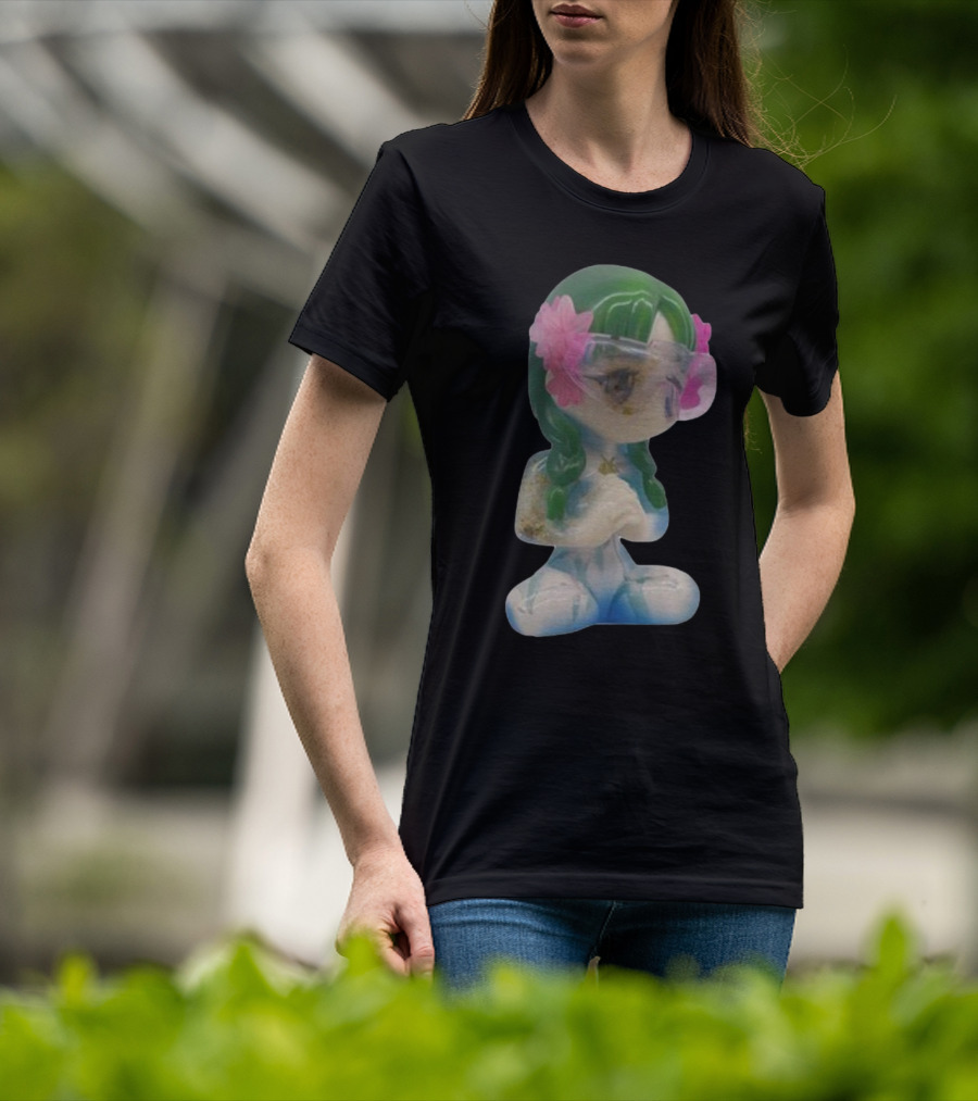 Kikillopieces Tanaka Resin Figurine With Green Hair And Pink Flower Accessories T-Shirt