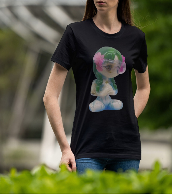Kikillopieces Tanaka Resin Figurine With Green Hair And Pink Flower Accessories T-Shirt