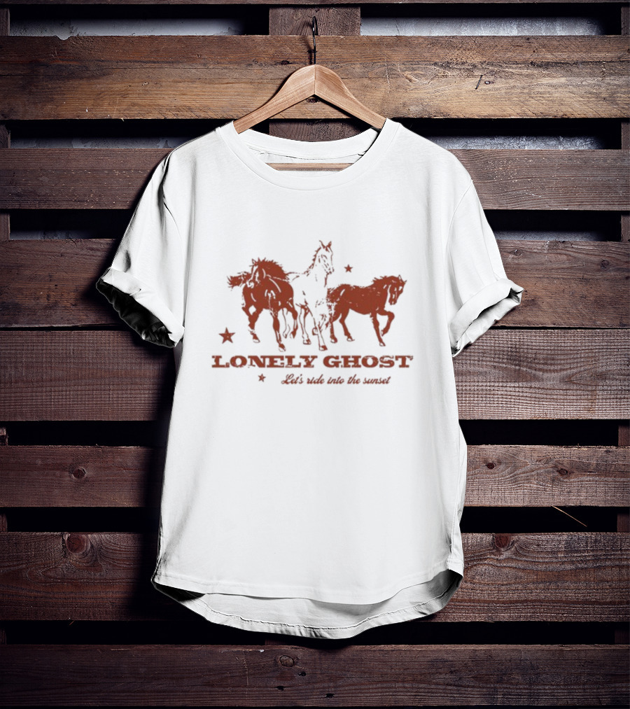 Lonely Ghost Let's Ride Into The Sunset Horses And Stars T-Shirt