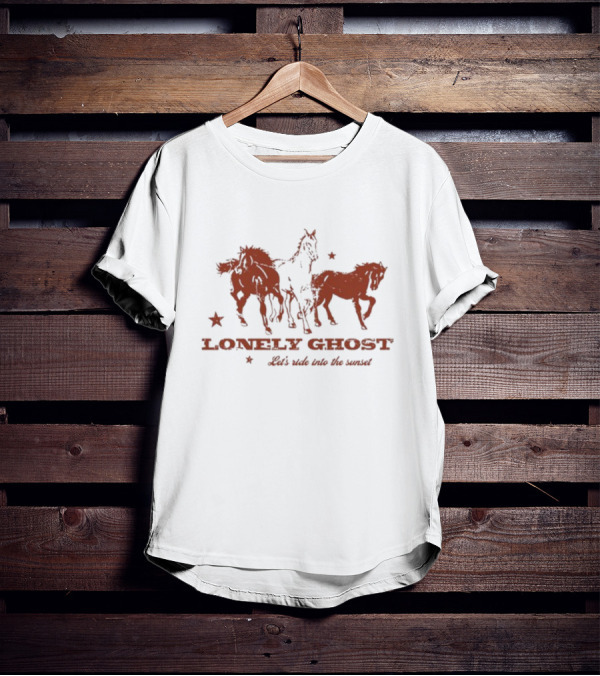 Lonely Ghost Let's Ride Into The Sunset Horses And Stars T-Shirt