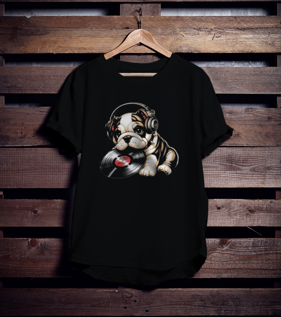 Flatspot Records Babydog Vinyl Headphones Bulldog T-Shirt