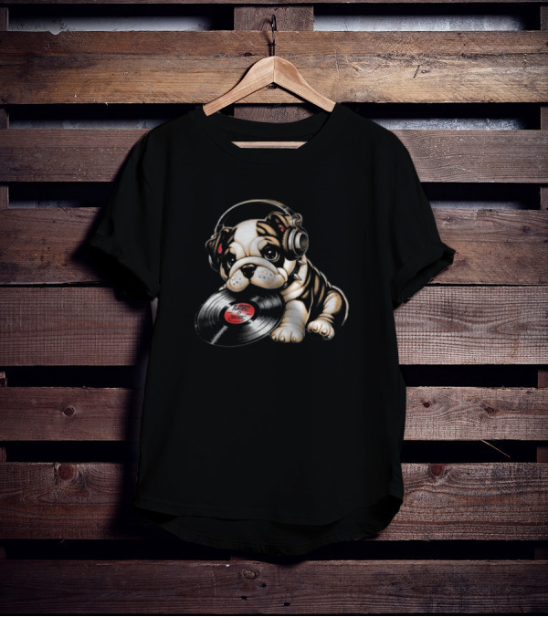 Flatspot Records Babydog Vinyl Headphones Bulldog T-Shirt