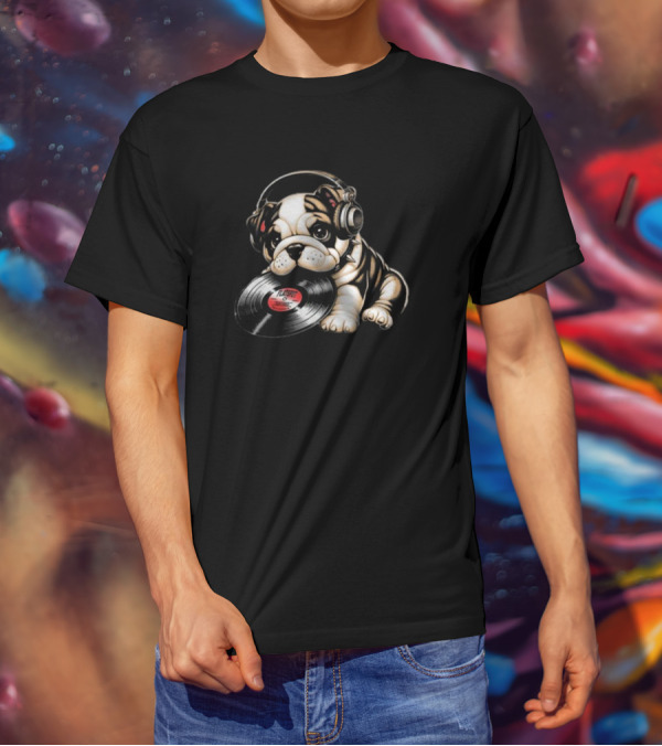 Flatspot Records Babydog Vinyl Headphones Bulldog T-Shirt