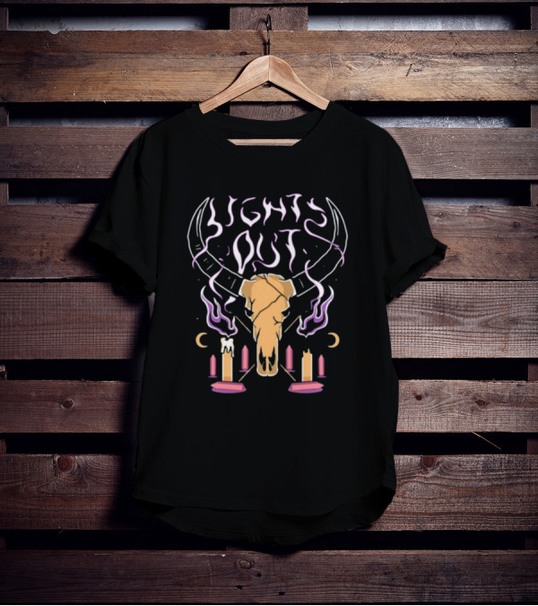 Lights Out Bison Ritual Candles Skulls Moons T-Shirt