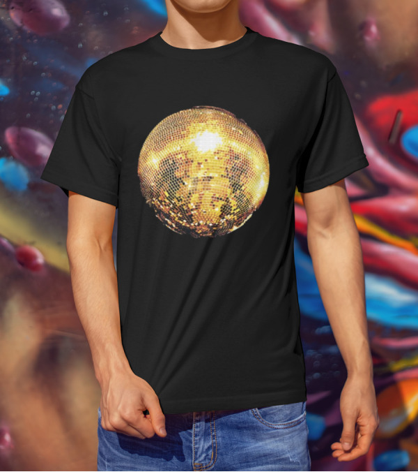 Gold Disco Ball Vintage 90s Shine Reflective Party T-Shirt