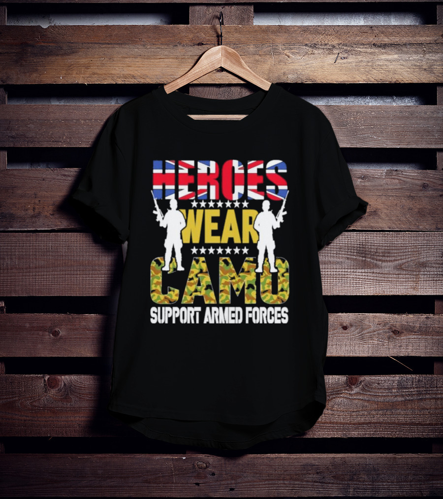 Heroes Wear Camo Support Armed Forces UK Flag T-Shirt