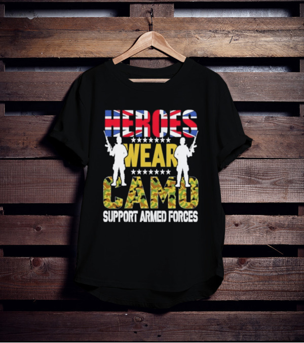 Heroes Wear Camo Support Armed Forces UK Flag T-Shirt