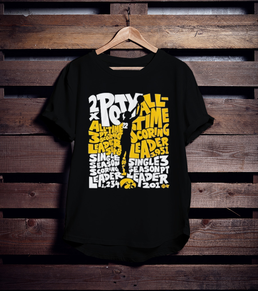 Caitlin Clark 2x POY All-Time Scoring Leader Iowa Single Season 3 Pt Leader T-Shirt