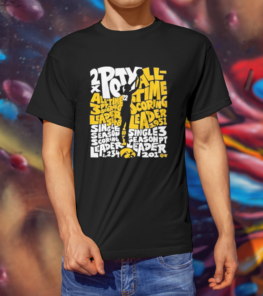 Caitlin Clark 2x POY All-Time Scoring Leader Iowa Single Season 3 Pt Leader T-Shirt
