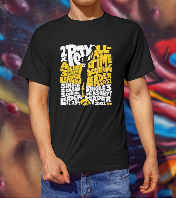 Caitlin Clark 2x POY All-Time Scoring Leader Iowa Single Season 3 Pt Leader T-Shirt
