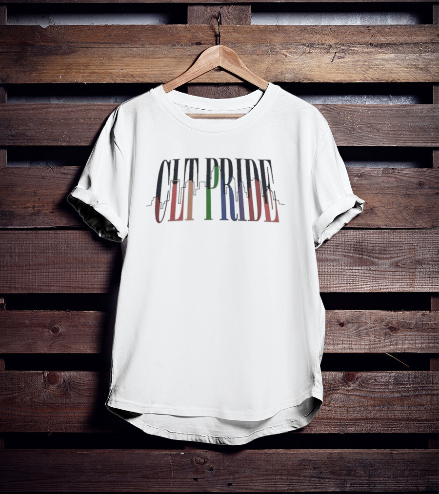 CLT Pride City Colorful Skyline Text T-Shirt