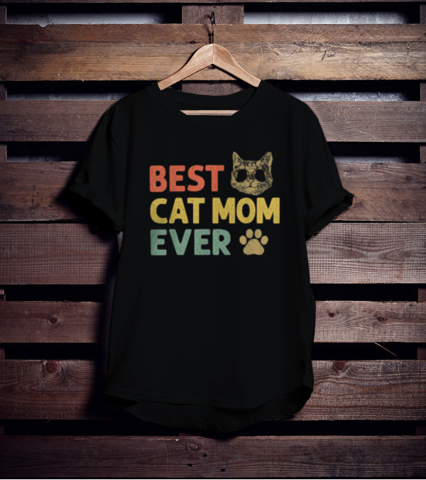 Best Cat Mom Ever Vintage Cat With Sunglasses And Paw Prints T-Shirt