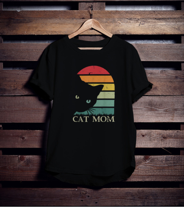 Vintage Cat Mom For Women Funny Cat Mom Mother Retro Sunset Cat T-Shirt