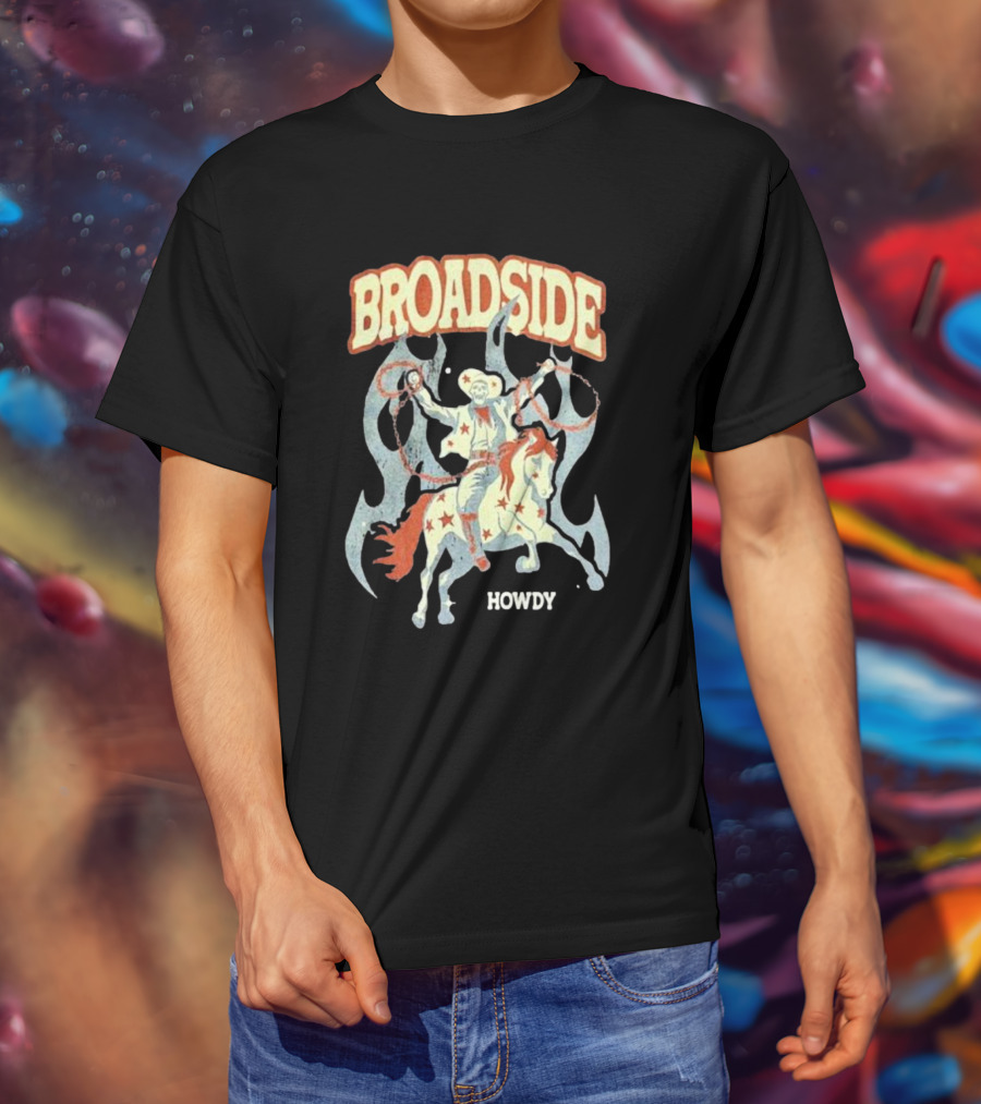 BROADSIDE HOWDY Cowboy On Horseback With Flames T-Shirt