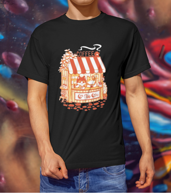 Lazy Cat Coffee Cat Nap Cafe Cozy Kiosk T-Shirt