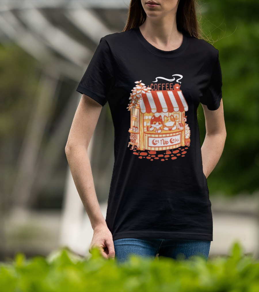 Lazy Cat Coffee Cat Nap Cafe Cozy Kiosk T-Shirt
