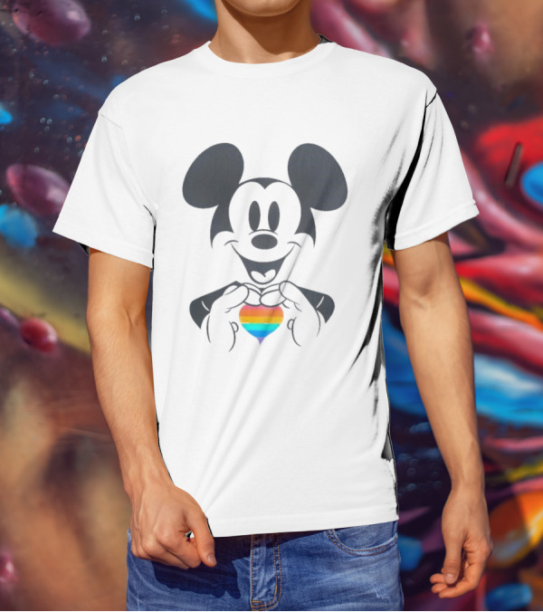 Mickey Mouse Holding Rainbow Heart Disney Pride T-Shirt