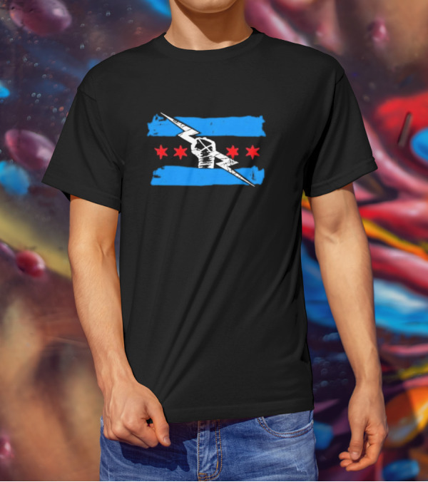 Best In The World CM Punk Lightning Fist With Chicago Flag Stars T-Shirt