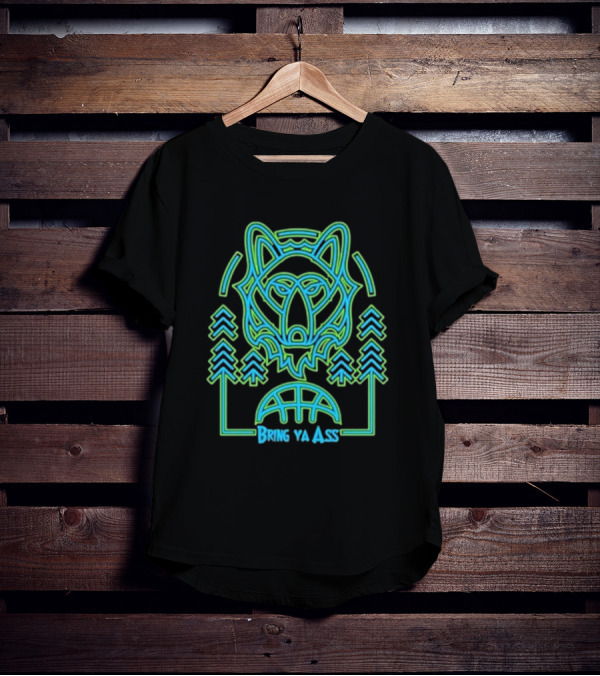 Bring Ya Asss Neon Wolf And Basketball Forest T-Shirt