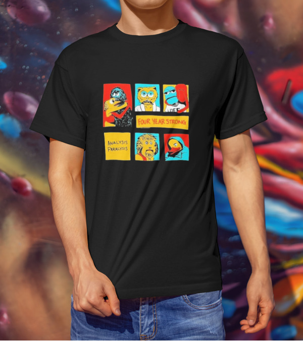 Four Year Strong Analysis Paralysis Characters In Colorful Panels T-Shirt