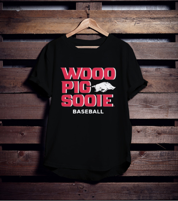 Wooo Pig Sooie Arkansas Baseball Black Pig T-Shirt