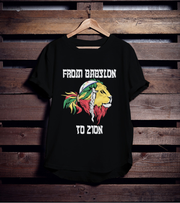 From Babylon To Zion Lion With Rasta Colors T-Shirt