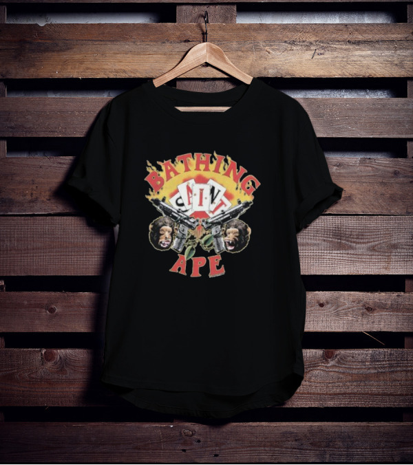 Bathing Ape Saint Mx6 Playing Cards Guns Monkeys T-Shirt