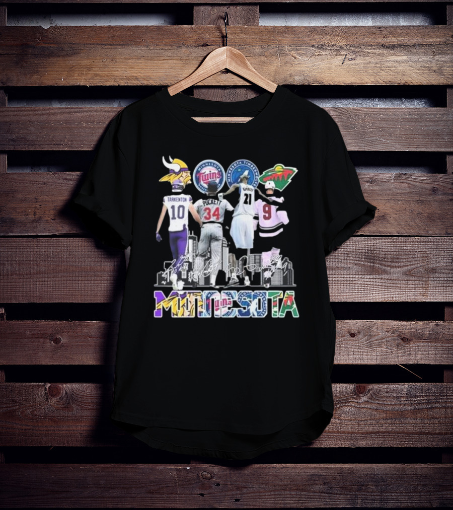 Minnesota Vikings Twins Timberwolves Wild Iconic Players Signatures Fan T-Shirt