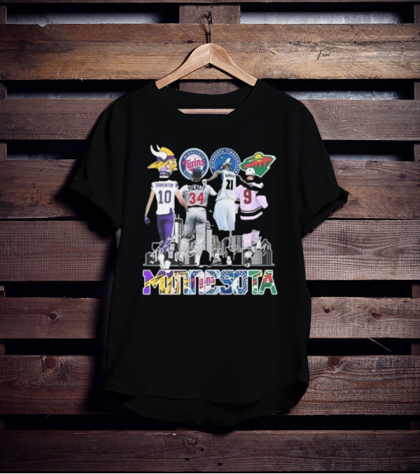 Minnesota Vikings Twins Timberwolves Wild Iconic Players Signatures Fan T-Shirt