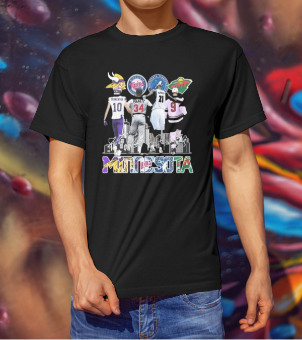 Minnesota Vikings Twins Timberwolves Wild Iconic Players Signatures Fan T-Shirt