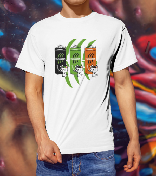 Laundry Cat Drink Nyanster Cans With Three Cats T-Shirt