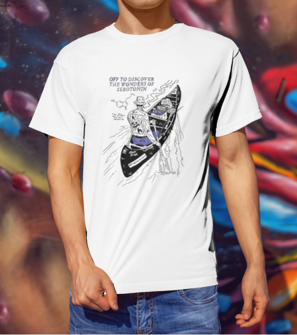 Off To Discover The Wonders Of Serotonin Adventure In Psychedelic Canoe With Molecule Diagram T-Shirt