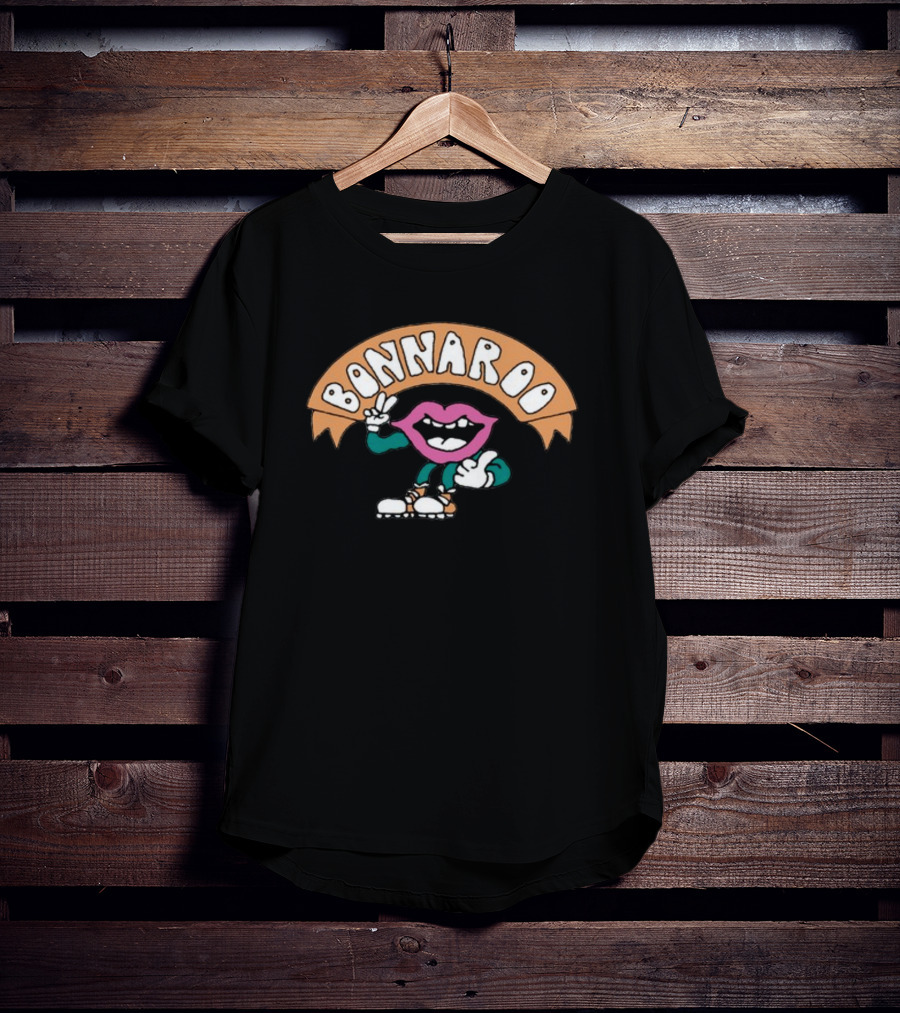 Bonnaroo Pink Lip Mascot Peace Sign And Thumbs Up T-Shirt