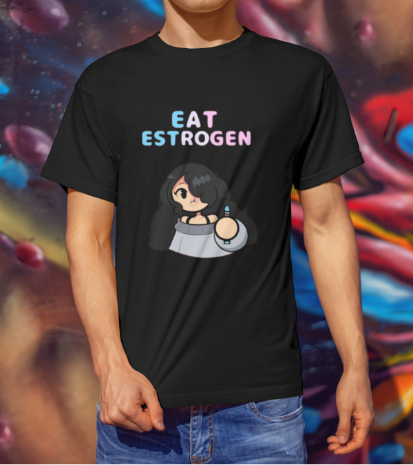 Eat Estrogen Cartoon Character Holding Syringe T-Shirt