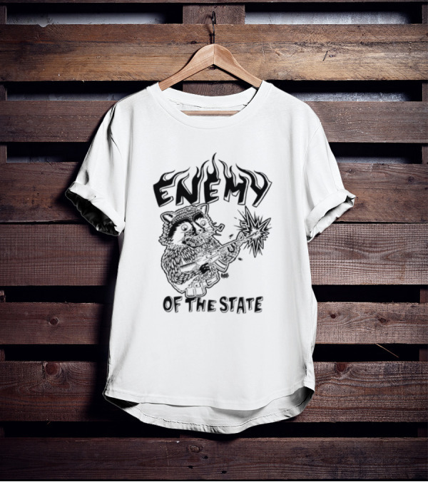 Punkwithacamera Enemy Of The State Raccoon With Flamethrower T-Shirt