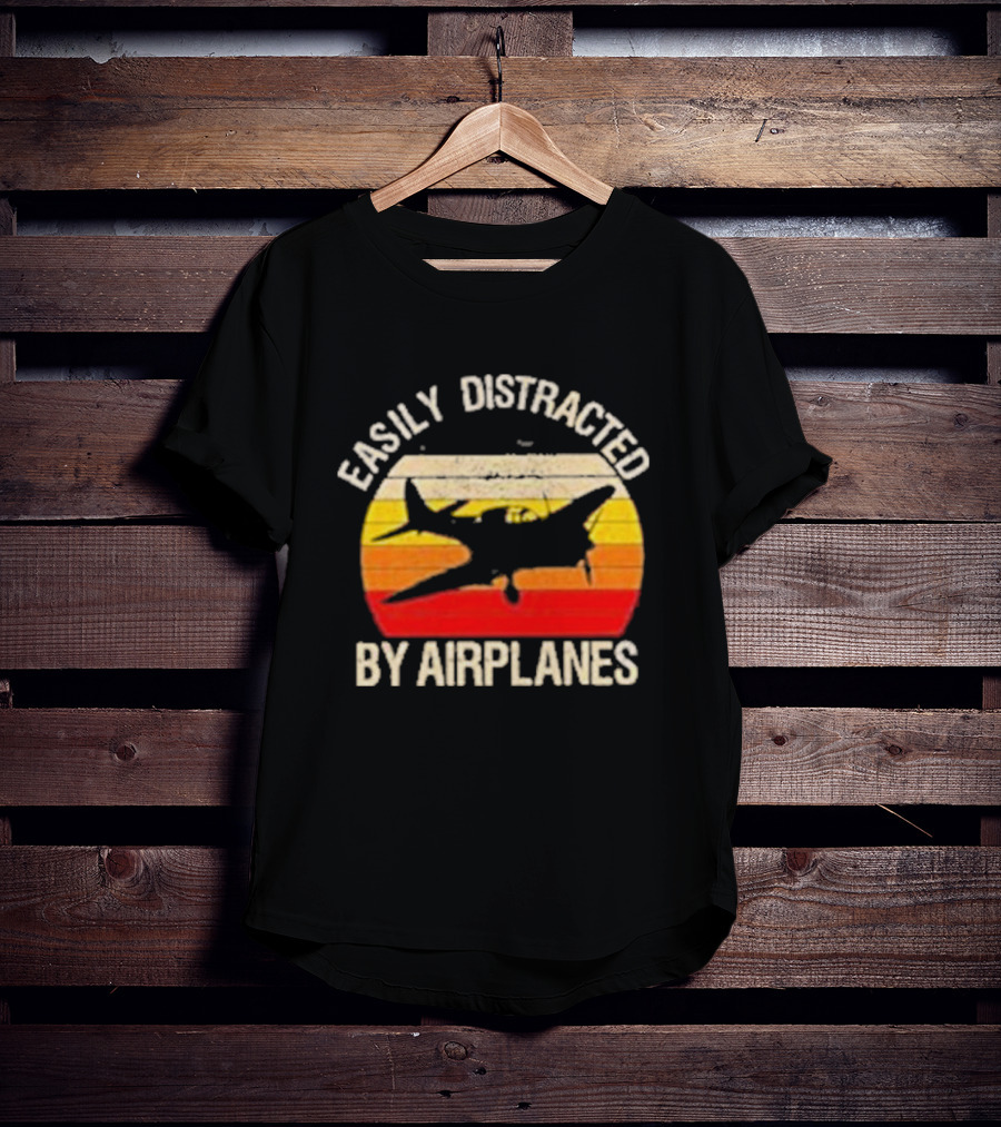 Easily Distracted By Airplanes Vintage Sunset T-Shirt