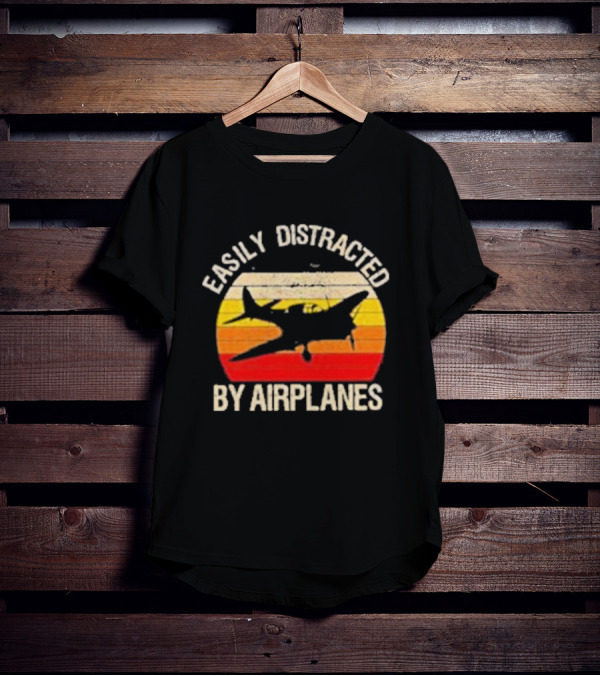 Easily Distracted By Airplanes Vintage Sunset T-Shirt