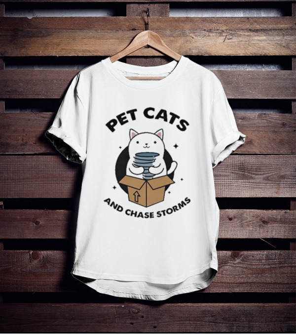 Helicity Pet Cats And Chase Storms Black Cat In Box Holding Tornado T-Shirt